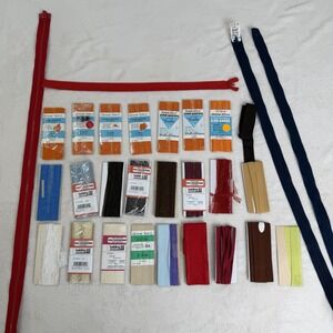 Vintage Sewing Notions Lot – Lace And Fabric Seam Binding Duvet Zipper + Zippers